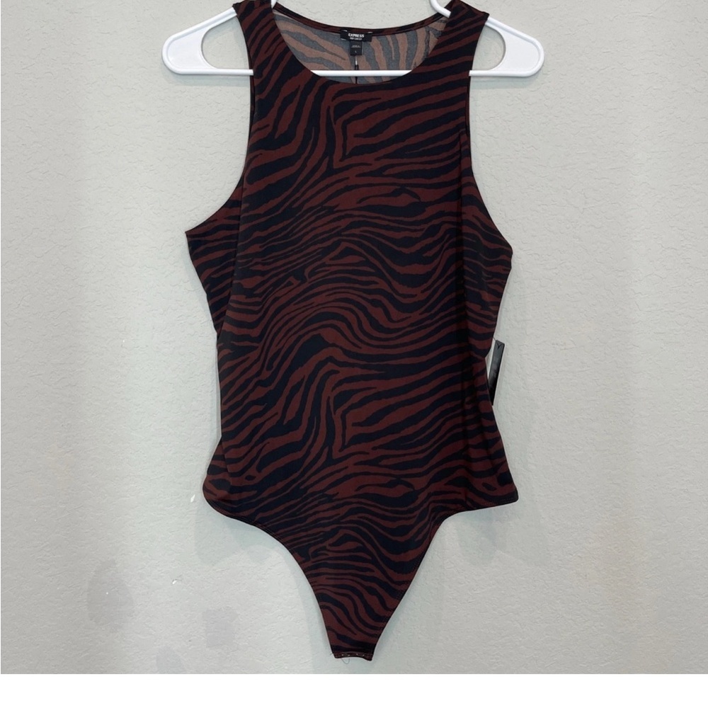Express women’s  Bodysuit in Black and burgundy Zebra Print size small